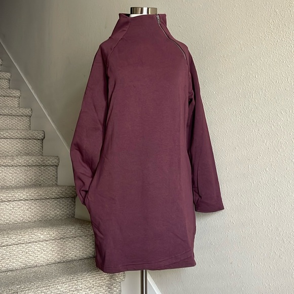 Earth Yoga Sz L Burgundy Organic Cotton Cozy Karma Sweatshirt Dress - Picture 1 of 16